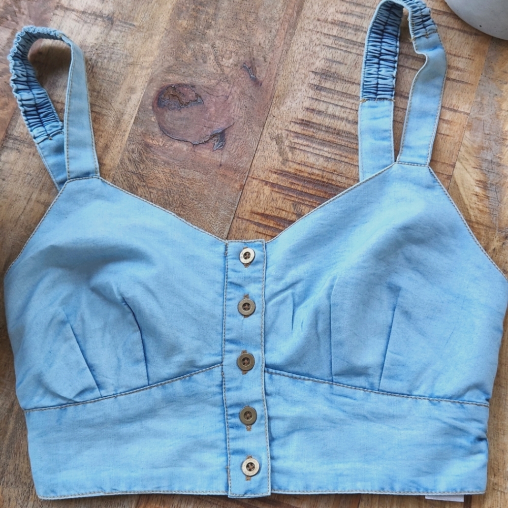 B.O.G Collective blue button up extra small (XS) crop top. Brand new, never worn